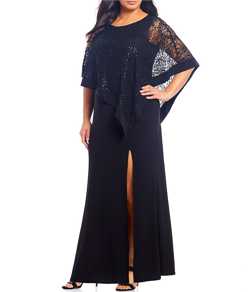 R And M Richards Plus Size Sequin Lace Poncho Overlay 2 Piece Gown Dillard S