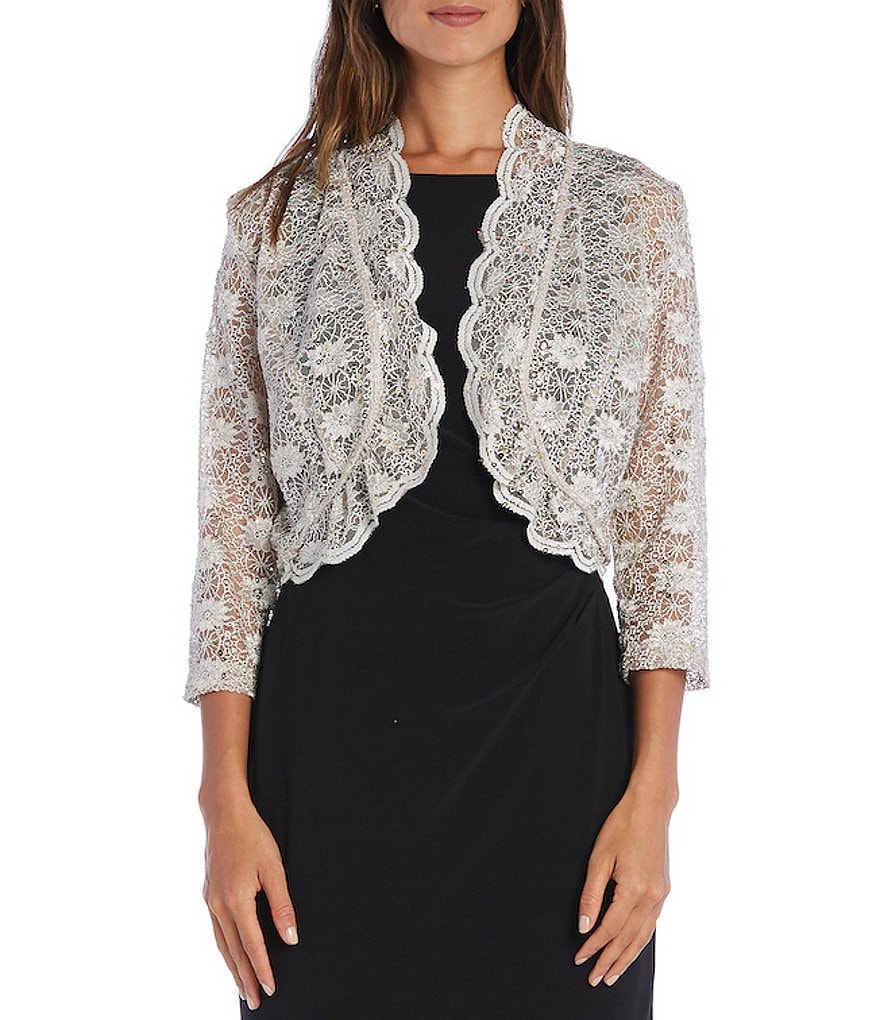 chinese dress ladies Lace Jacket Dress with Pearl Neck Trim – R&M Richards