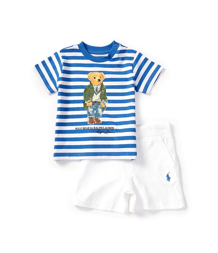 Ralph Lauren Baby Boys 3 24 Months Short Sleeve Striped Polo Bear Jersey T Shirt Mesh Shorts Set Dillard s