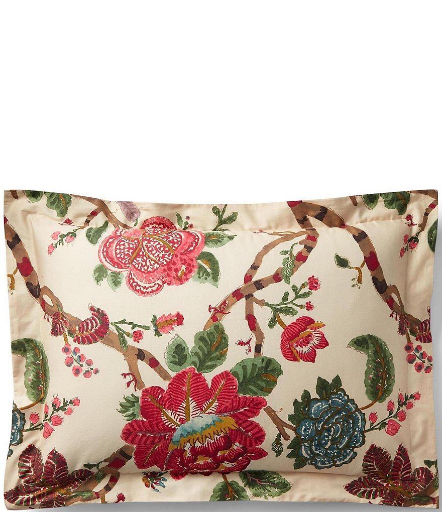 Ralph Lauren Aylesbury Barkcloth Red Floral Ruffled Standard Pillow outlets Sham Heavy