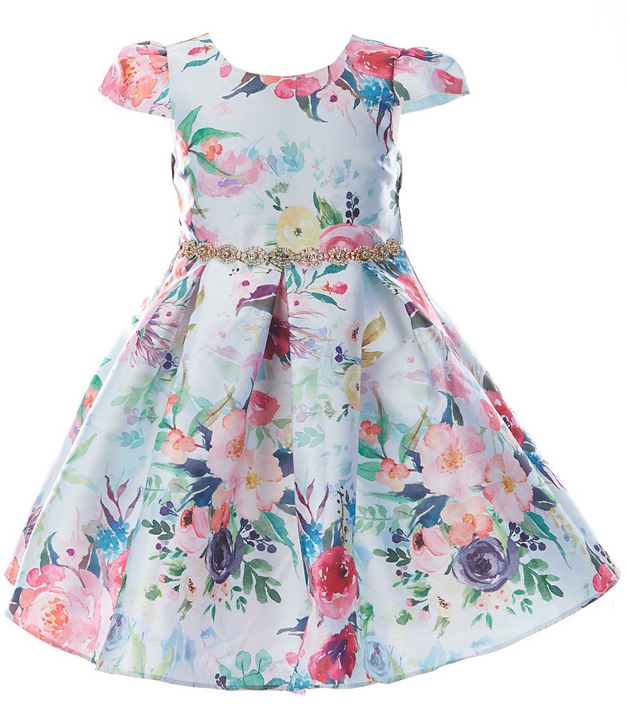 Rare Editions Little Girls 2T-6X Floral Mikado Cap Sleeve Pleated A ...