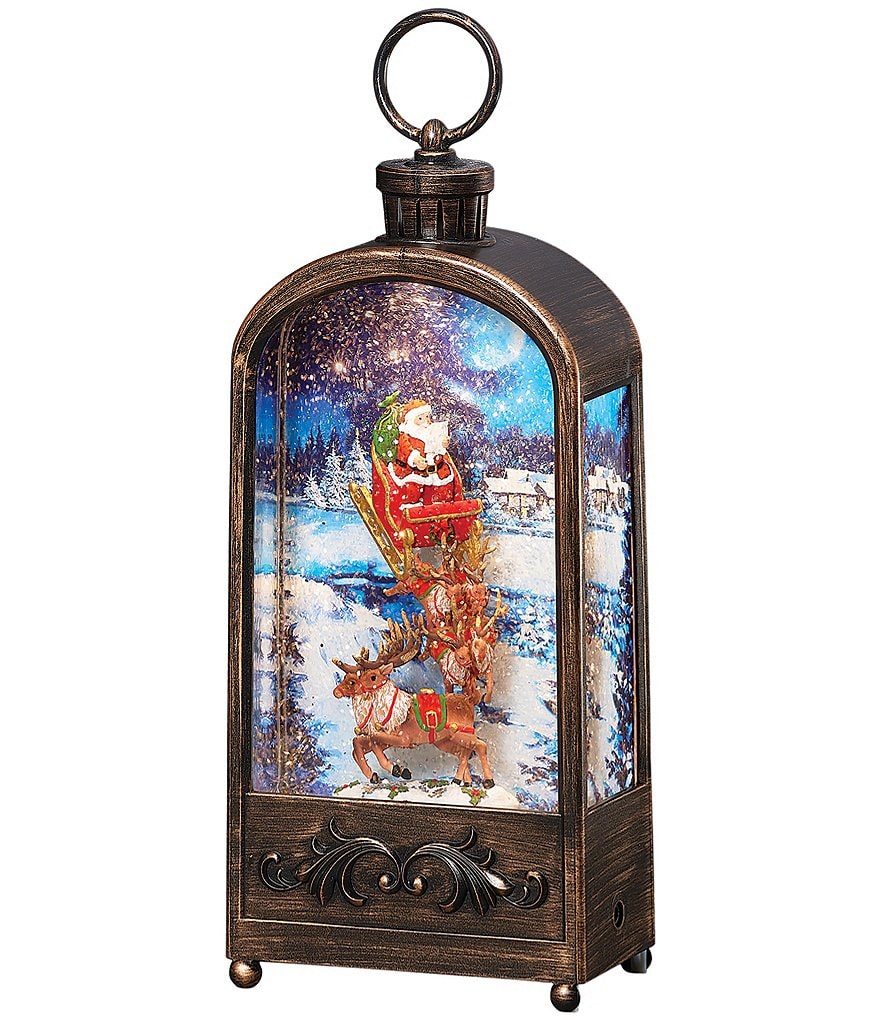 Roman Confetti Lites Santa's Reindeer Sleigh Lighted Swirl Lantern