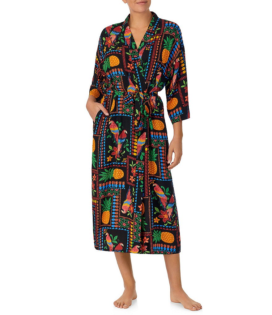 Room Service Woven Tropical Patchwork 3/4 Sleeve Maxi Robe | Dillard's