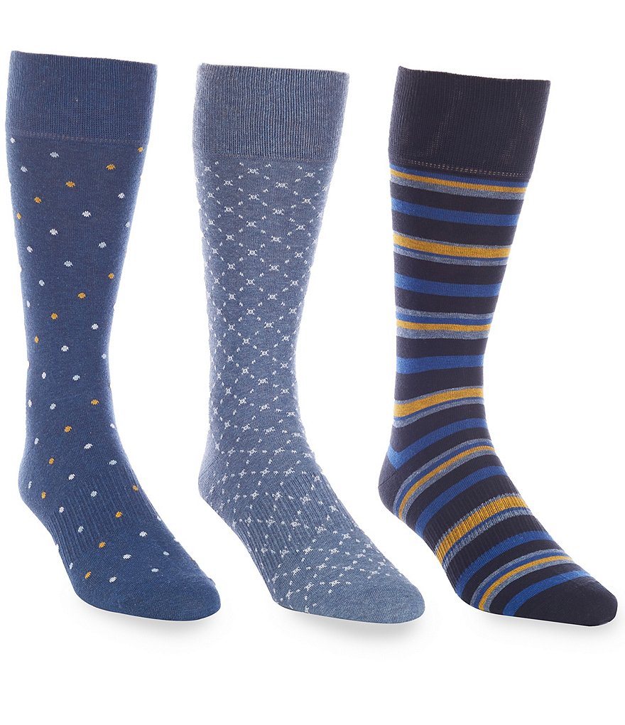 Roundtree & Yorke Big & Tall Assorted Dotted Crew Socks 3-Pack | Dillard's