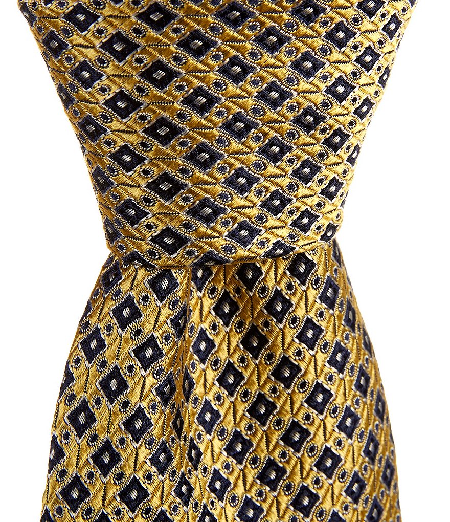 Roundtree & Yorke Big & Tall Square Neat 3 3/8#double; Woven Silk Tie
