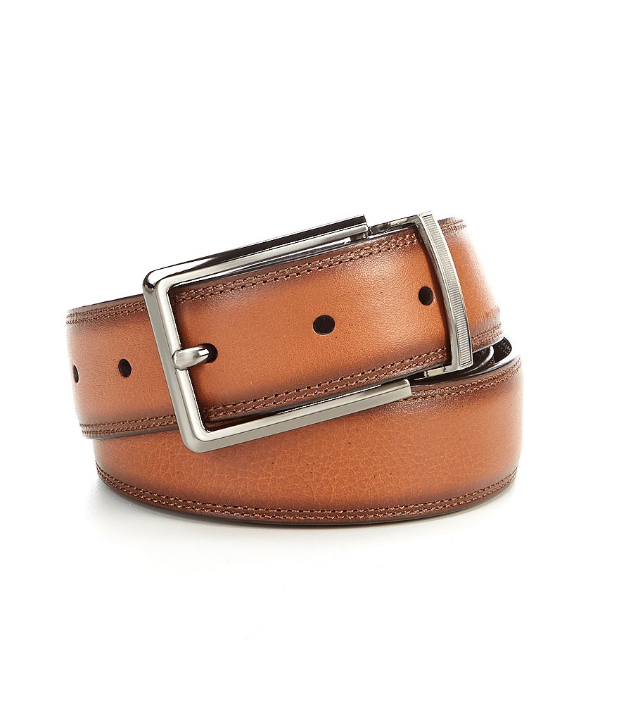 Roundtree & Yorke Burnished Edge Reversible Leather Belt | Dillard's