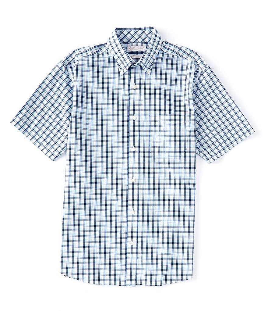 Roundtree & Yorke Gold Label Poplin Short Sleeve Plaid Shirt | Dillard's