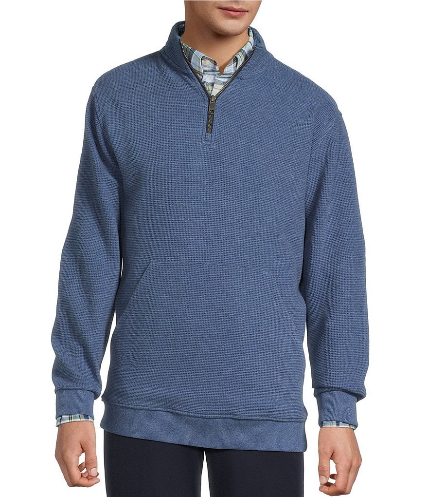 Roundtree & Yorke Long Sleeve Solid Textured Quarter Zip Pullover
