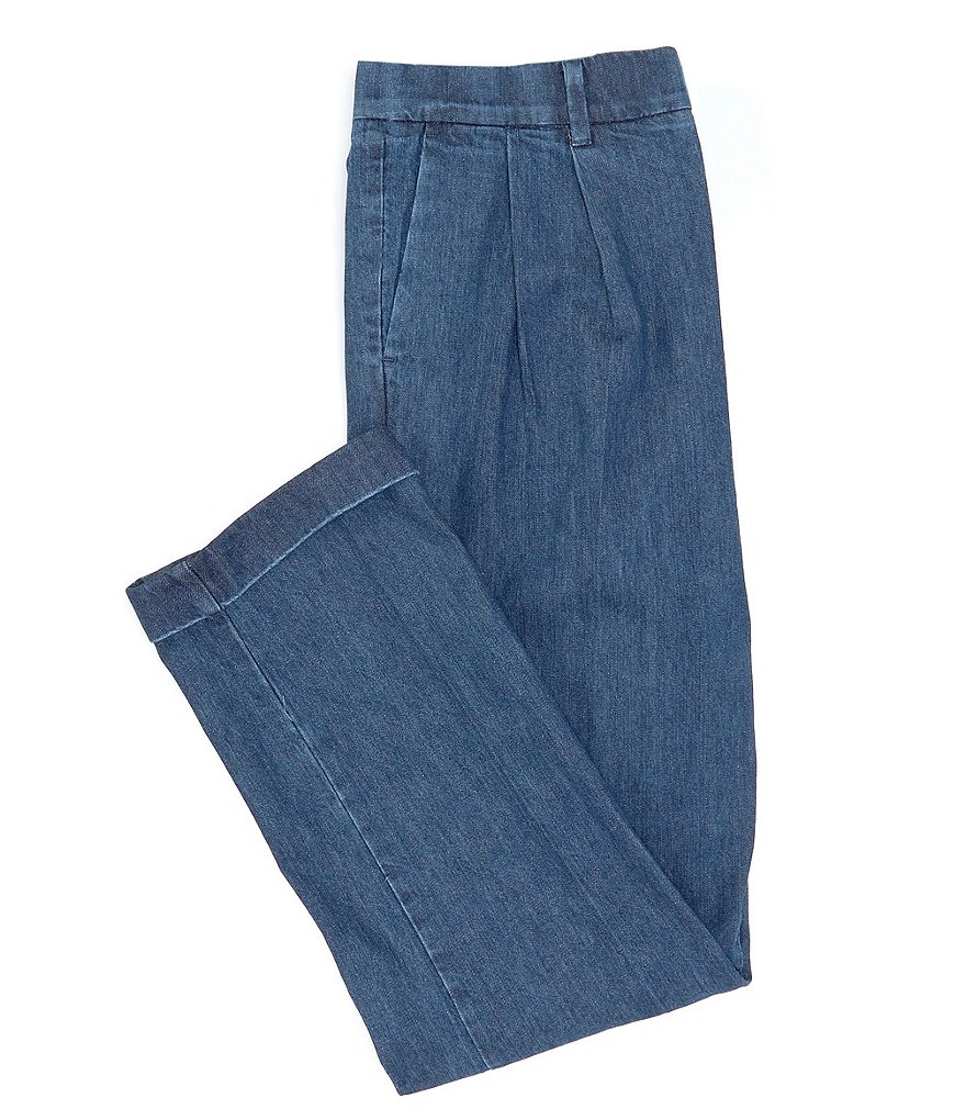 Roundtree & Yorke Pleated CoreComfort Denim Chino Pants | Dillard's