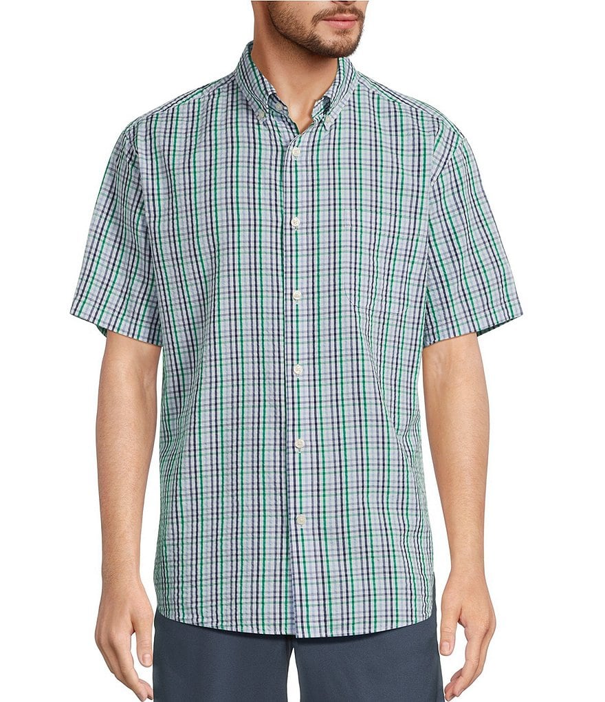 Roundtree & Yorke Short Sleeve Check Pattern Seersucker