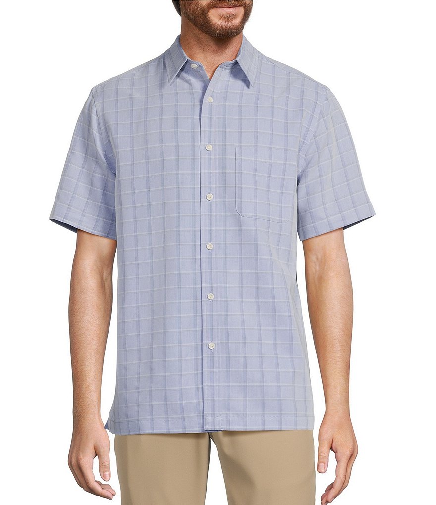 Roundtree & Yorke Short Sleeve Medium Plaid Jacquard Sport Shirt