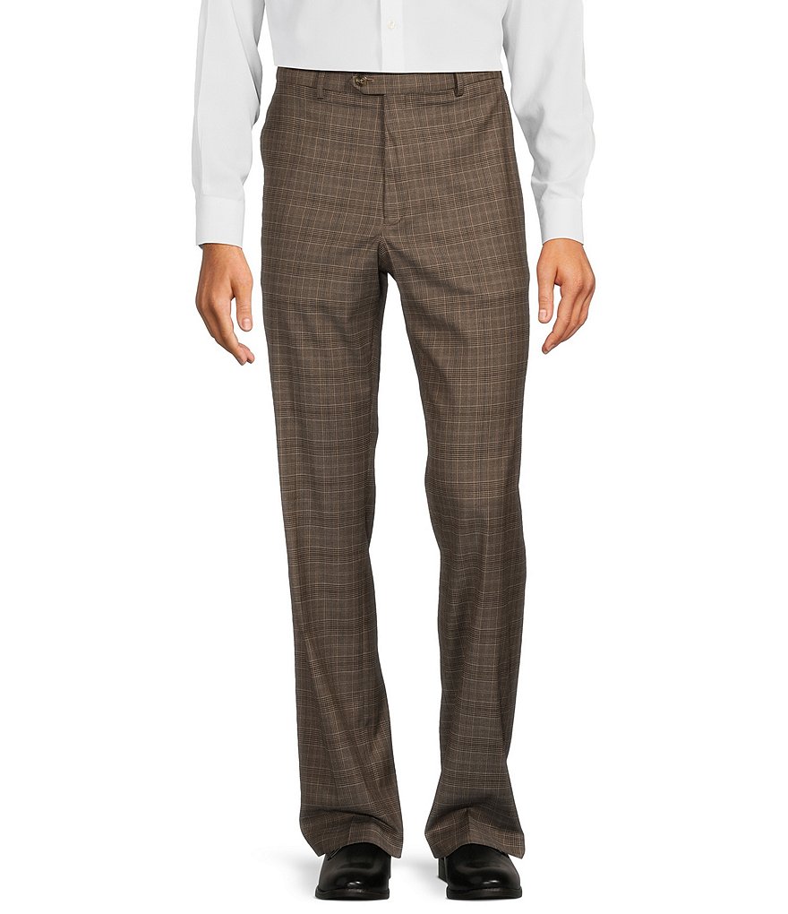 Roundtree & Yorke TravelSmart Flat Front Classic Fit Plaid Dress Slacks ...