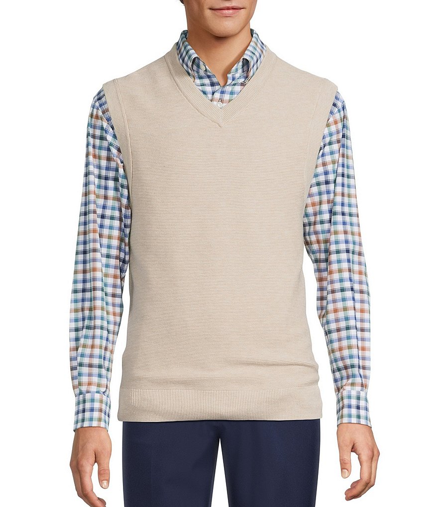 Roundtree & Yorke V-Neck Solid Textured Sweater Vest | Dillard's