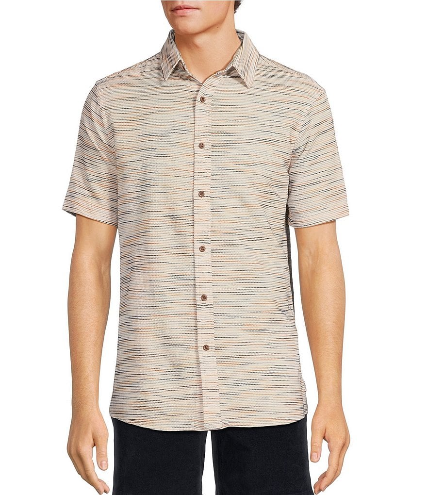 Rowm Big u0026 Tall On The Range Short Sleeve Space Dyed Textured Horizontal  Striped Shirt | Dillard's
