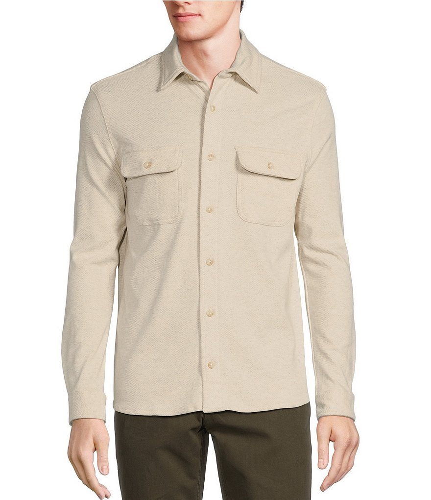 Rowm Big And Tall The Lodge Long Sleeve Solid Jacquard Button Down Knit