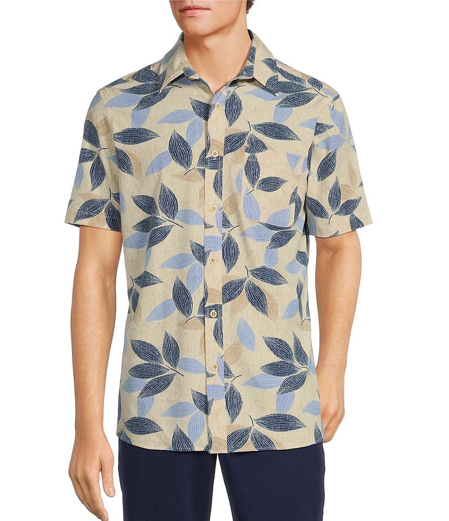 Rowm Crafted Rec & Relax Short Sleeve Textured Leaf Print Shirt | Dillard's