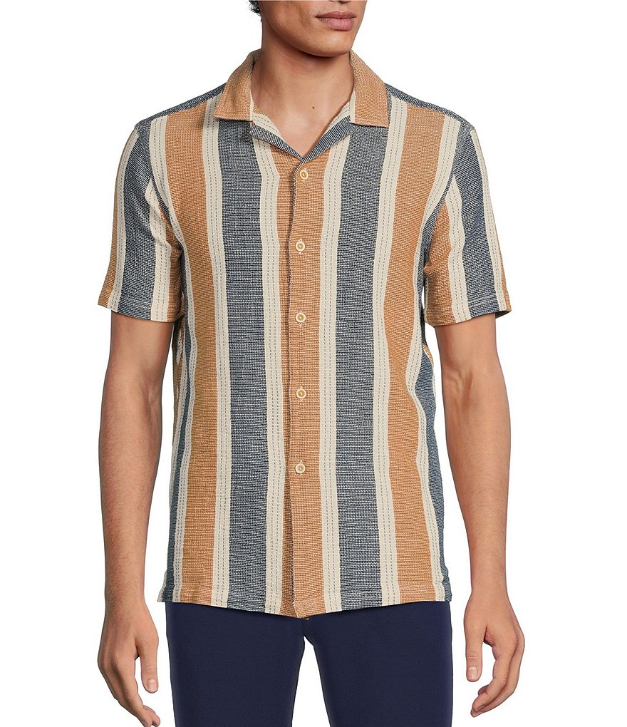 Rowm Crafted Short Sleeve Stripe Camp Button Front Shirt | Dillard's