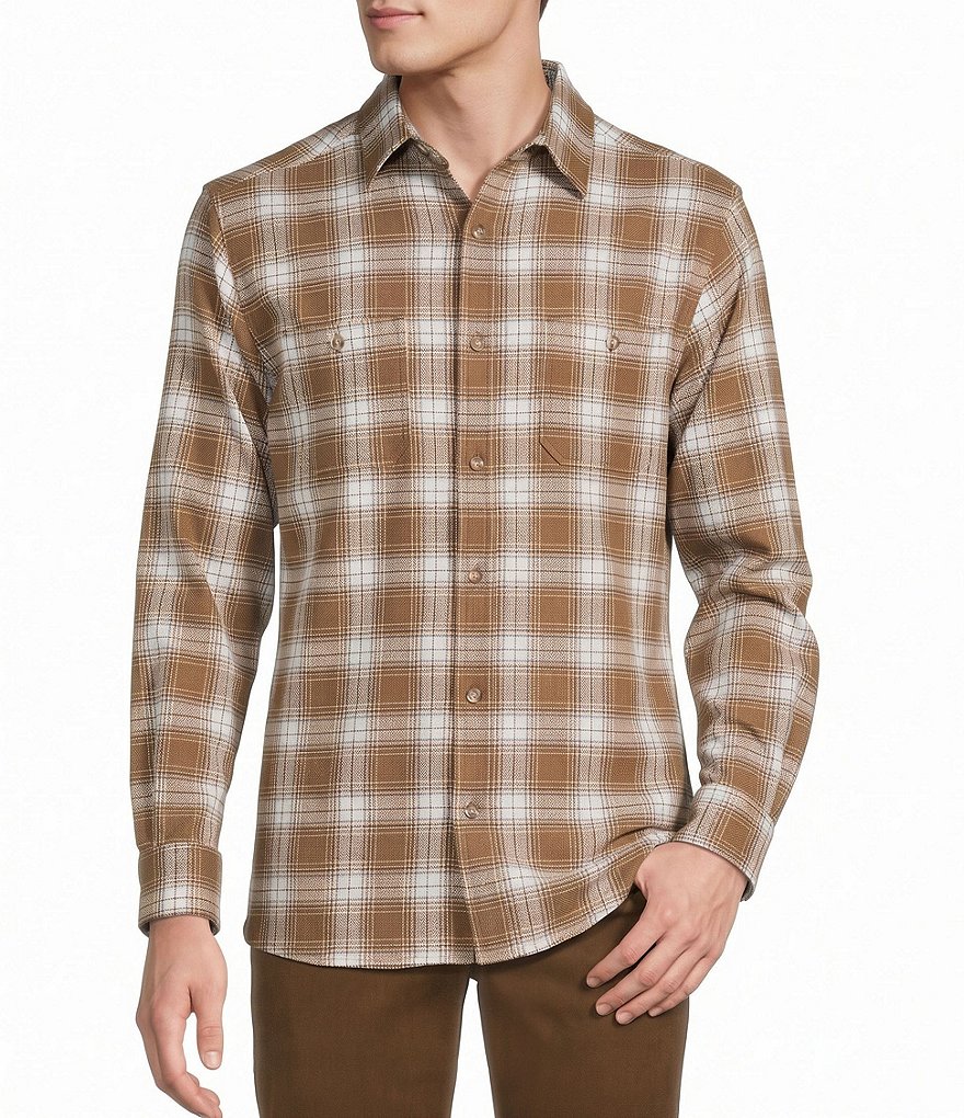 Long Sleeve Textured Medium Plaid Shirt