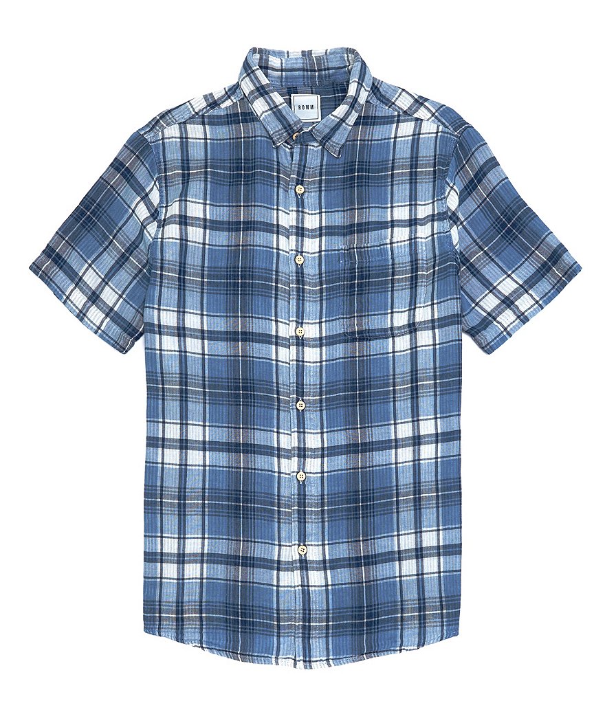 Rowm Short Sleeve Point Collar Double Faced Plaid Shirt | Dillard's