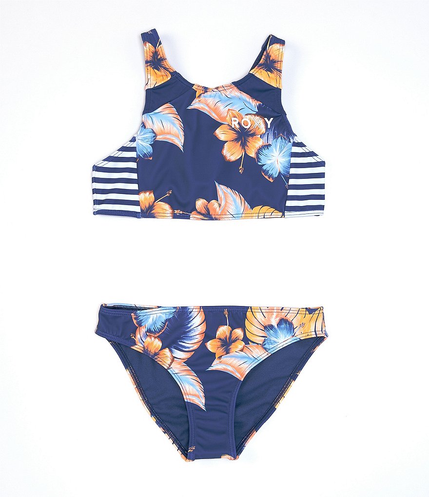 Speedo 187774 Girls Tankini Two Piece Swimsuit Set Heather Asphalt Size 8  for sale online