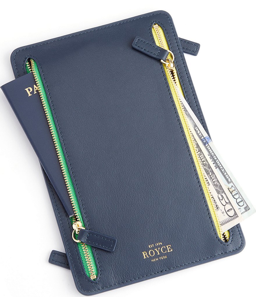 Royce New York Leather RFID-Blocking Passport & Currency Travel Wallet - Blue