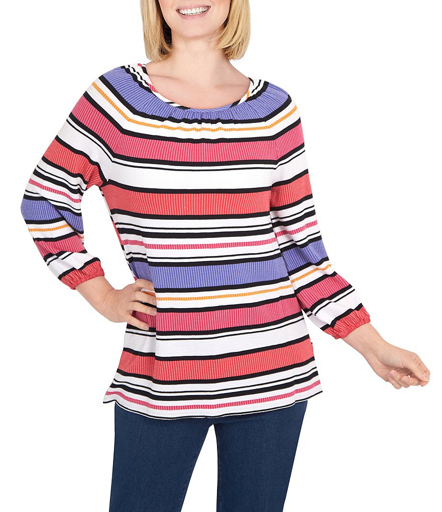 Crinkle Knit Striped Long-Sleeve Top - Women - Ready-to-Wear