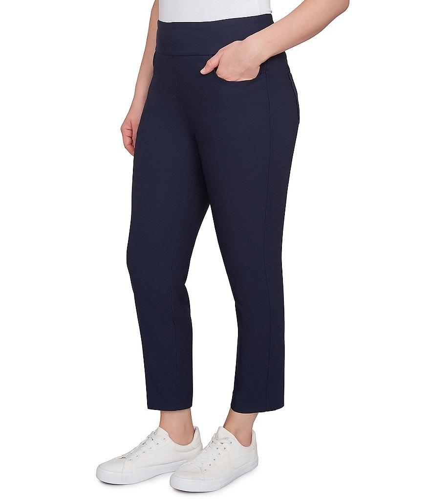 Ruby Rd. Petite Size Silk Tech Straight Leg Pull-On Ankle Pants