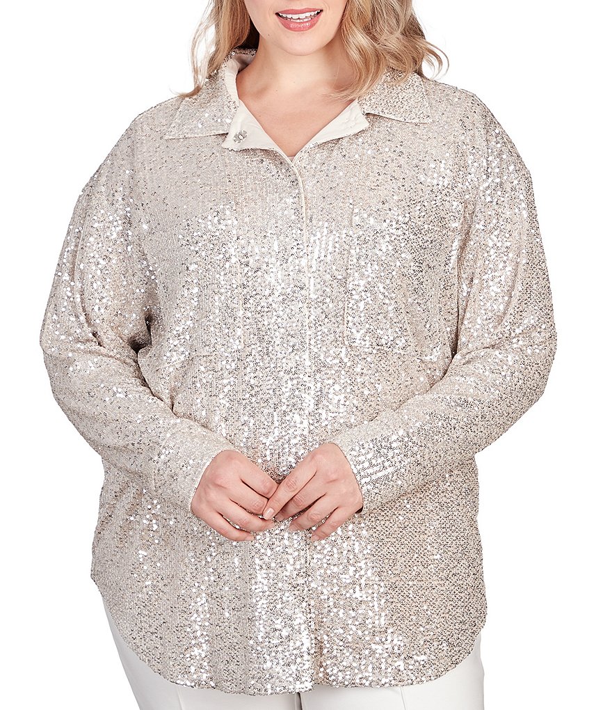 Ruby Rd. Plus Size Sequined Button Front Shirt Jacket, Dillard's