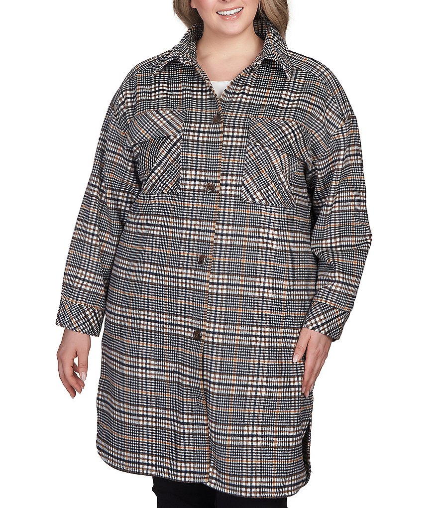 Ruby Rd. Plus Size Plaid Print Long Sleeve Button-Front Long Shacket ...