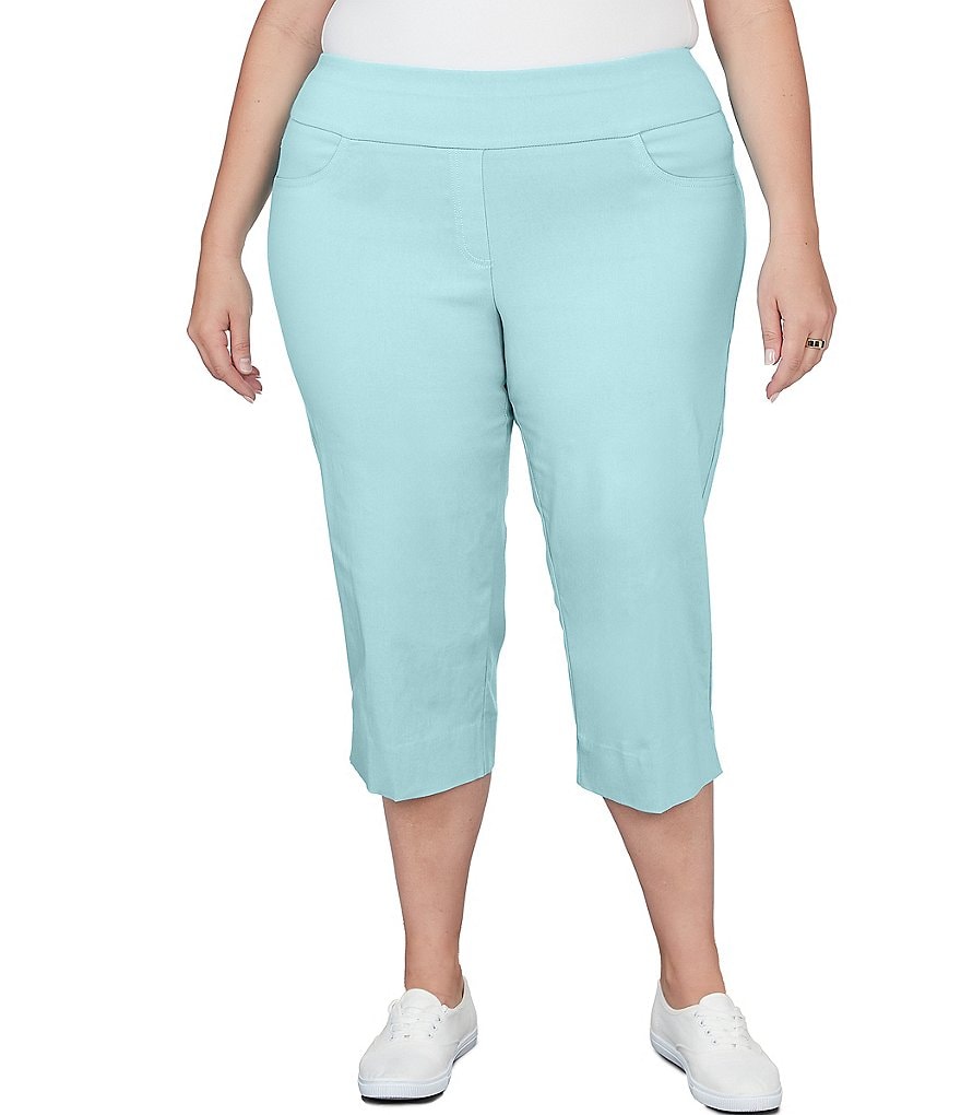 Ruby Rd. Plus Size Stretch Pull-On Side Slit Hem Capri Pants