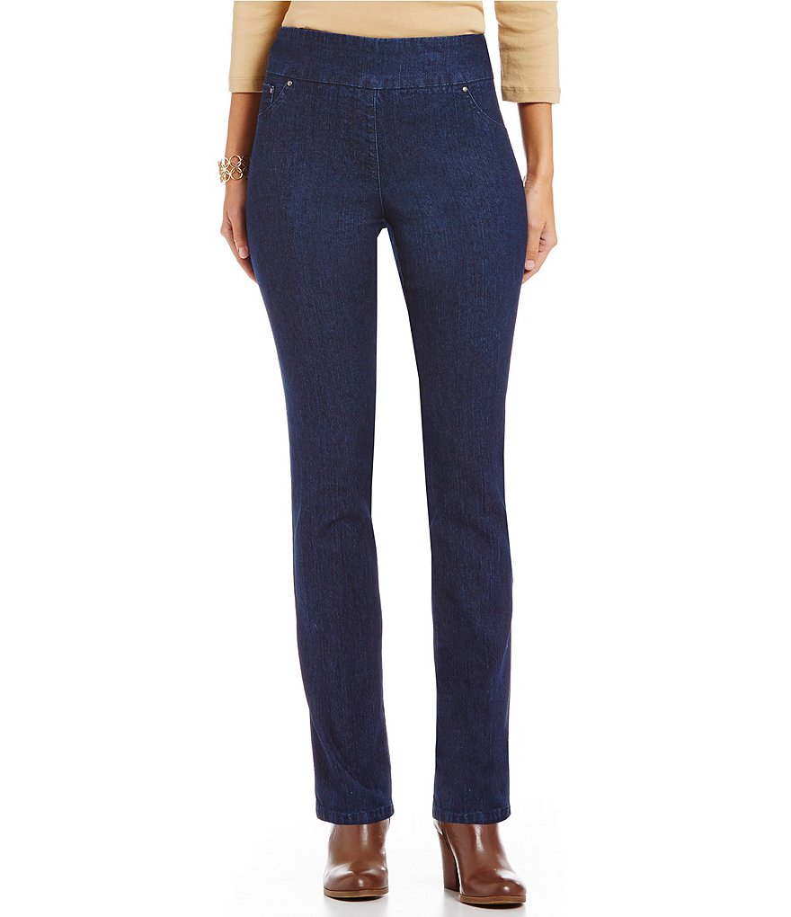 Ruby Rd. Pull-On Straight Leg Mid Rise Denim Jeans | Dillard's