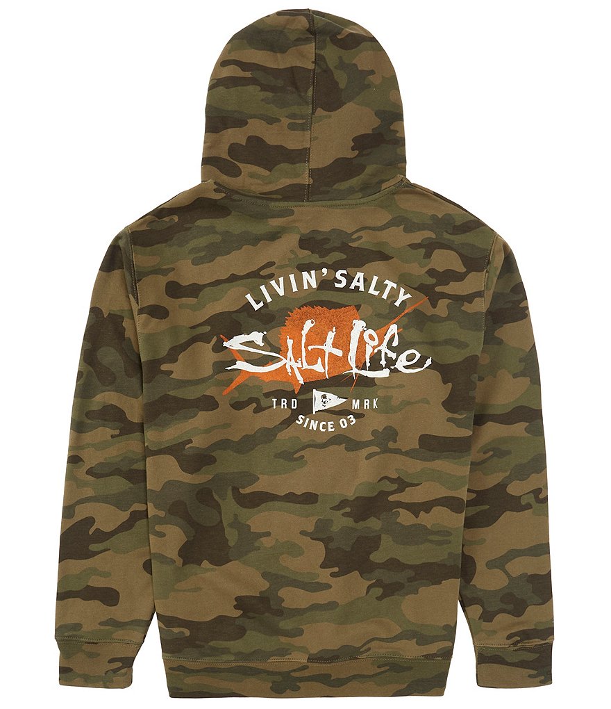 Salt Life Octo Spears Long-Sleeve Fleece Hoodie, Mens, M, Black