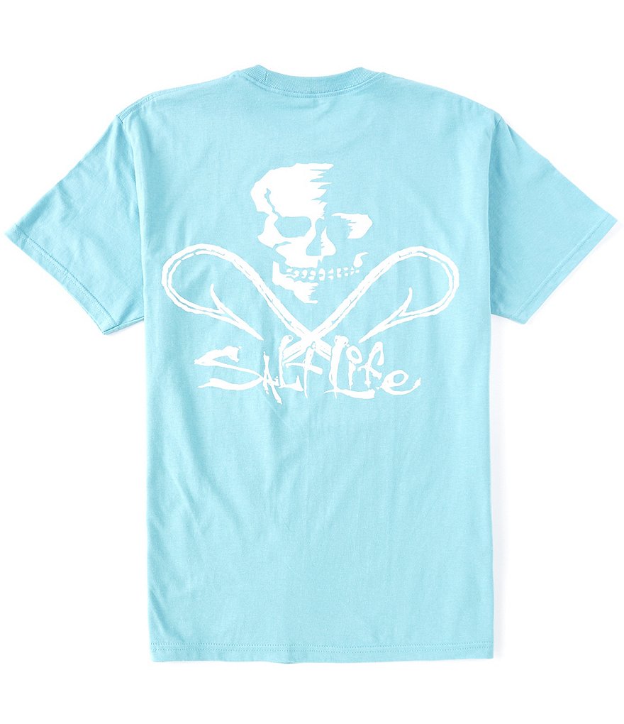 Salt Life Men's Skull and Hooks Charcoal Heather Pocket Tee Shirt