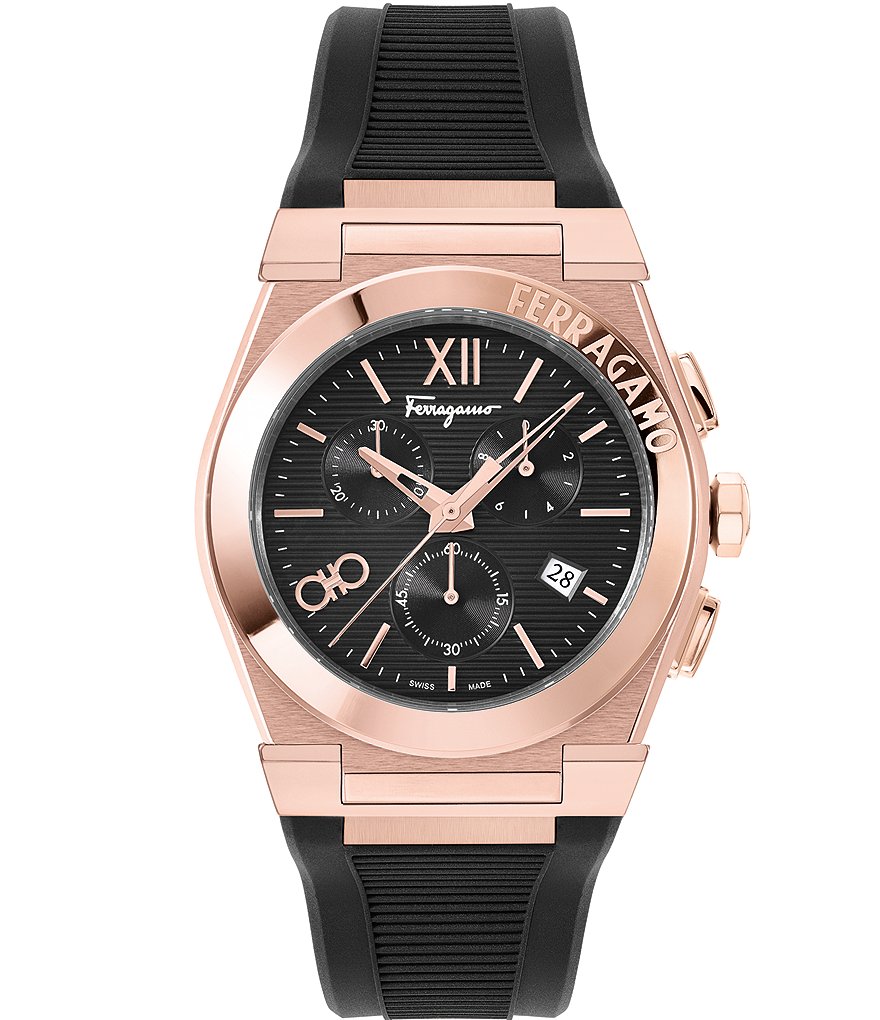 Salvatore Ferragamo Men's Vega Rose Gold Quartz Chronograph Black Silicone  Strap Watch | Dillard's