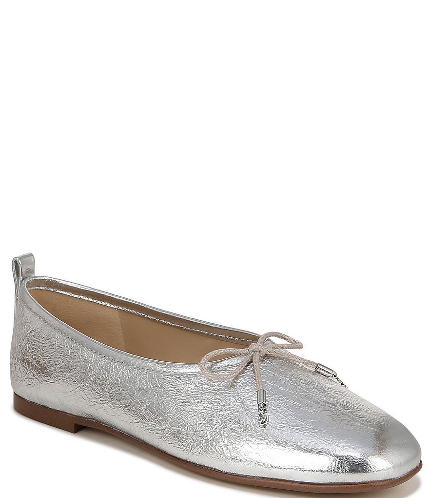 PORTE & PAIRE Bow-embellished metallic leather ballet flats