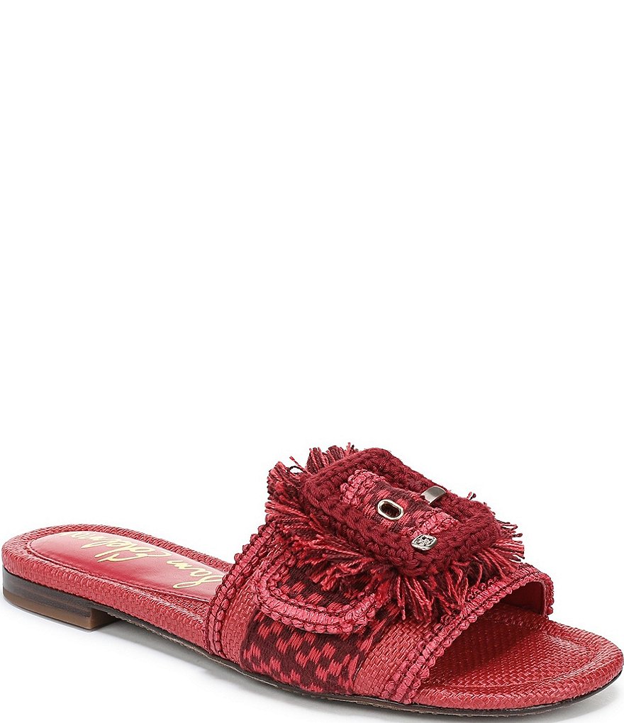 Sam Edelman Bambi Playa Raffia and Fringe Oversized Buckle Slide