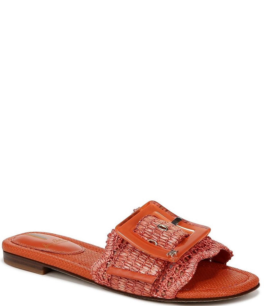 Sam Edelman Bambi Raffia Oversized Buckle Detail Slide Sandals | Dillard's