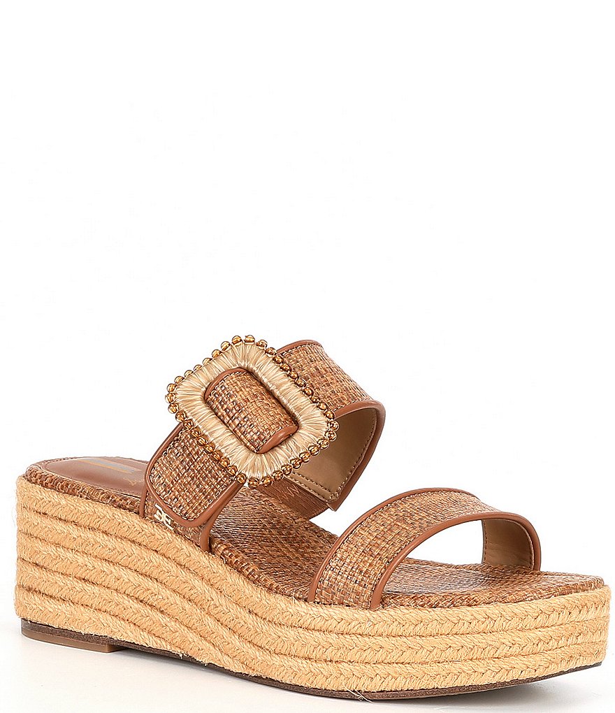 Sam Edelman Chase Raffia Embellished Buckle Detail Platform Wedge ...