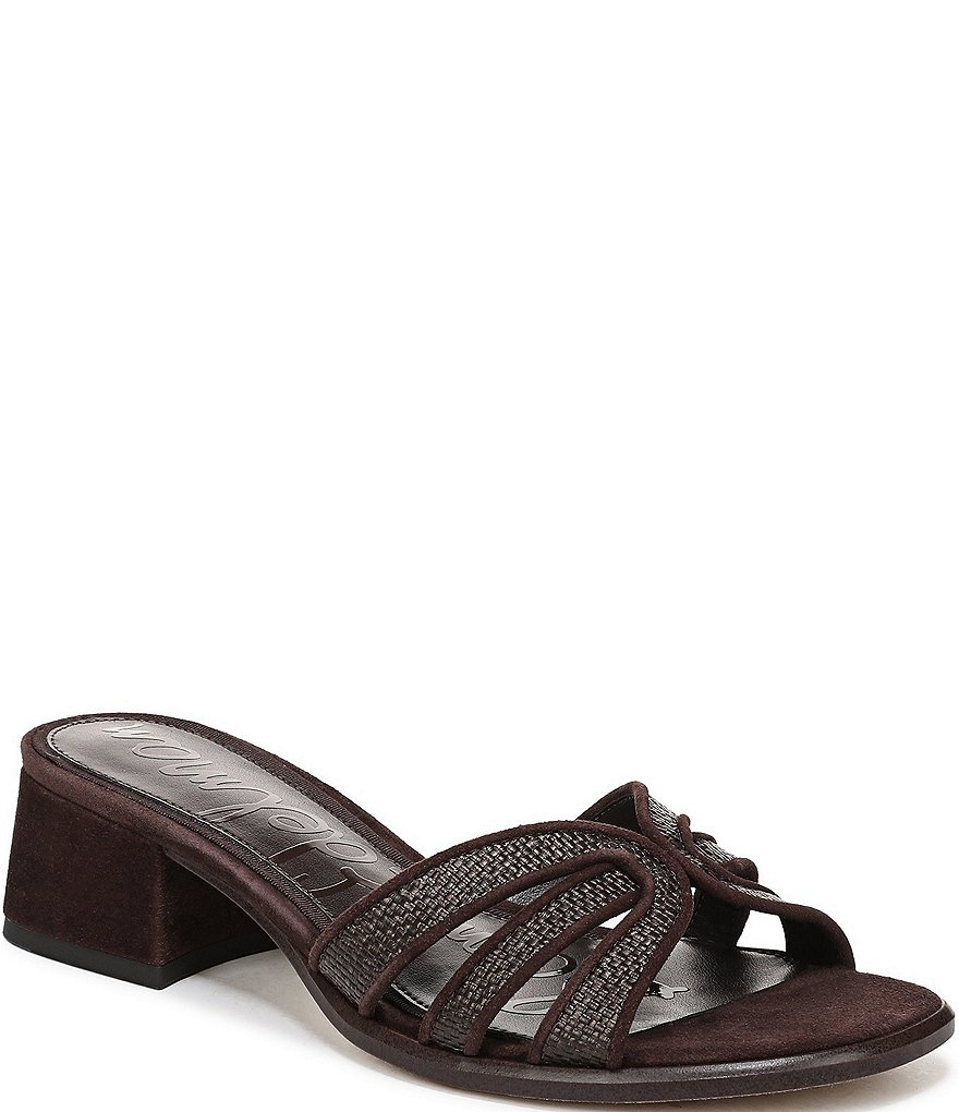 サンディ・ラム/フェイス・アンド・プレイス Sam Edelman Farrin Raffia and Suede Double E Logo Slide Sandals