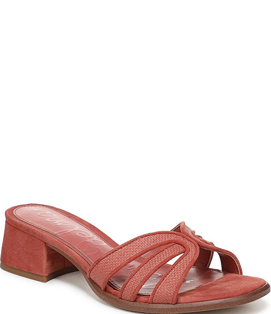 Sam Edelman Farrin Raffia and Suede Double E Logo Slide Sandals
