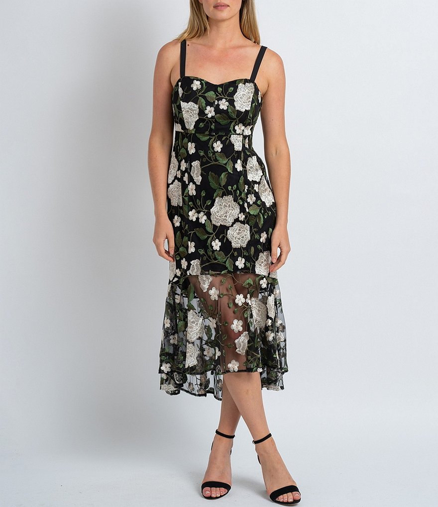 Sam Edelman Floral Embroidered top Mesh Midi Dress Size 8