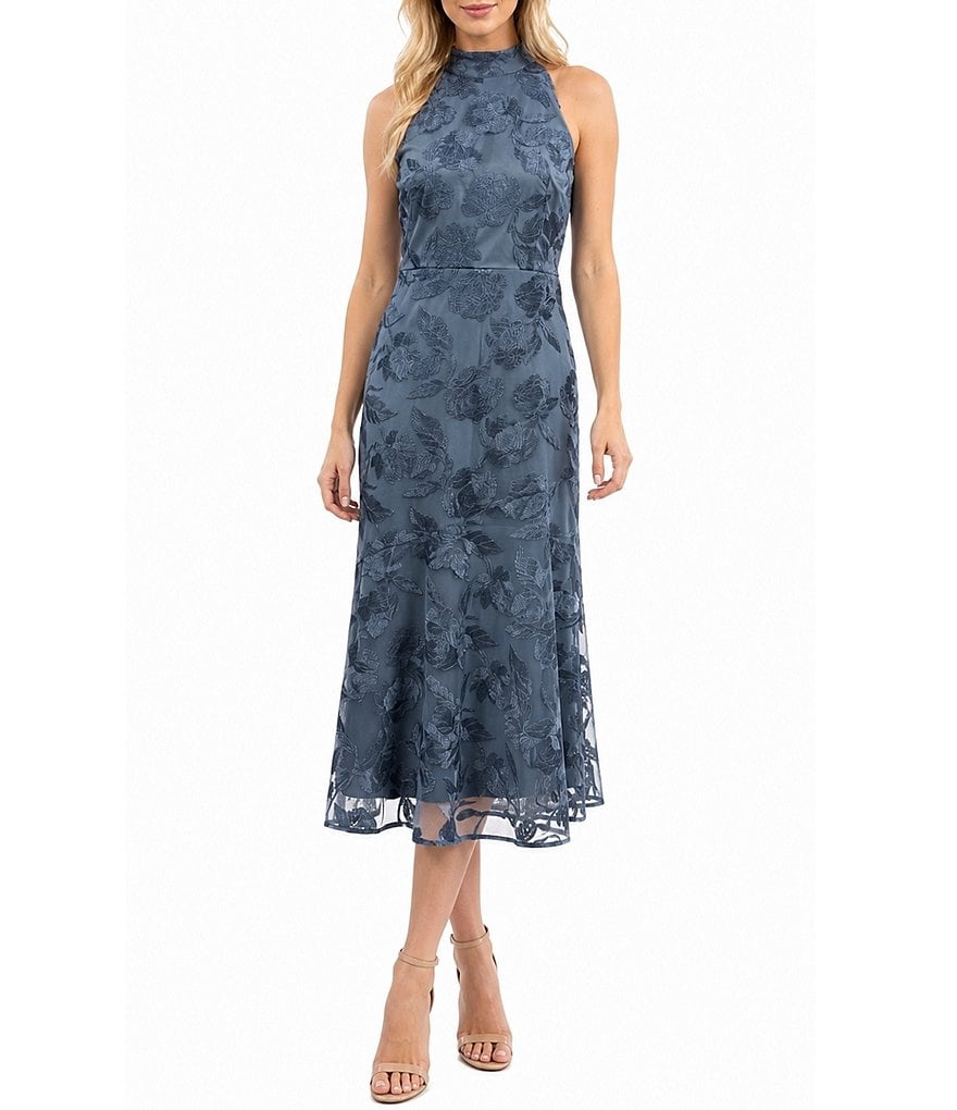 Sam Edelman Halter Embroidered Sleeveless Midi Dress