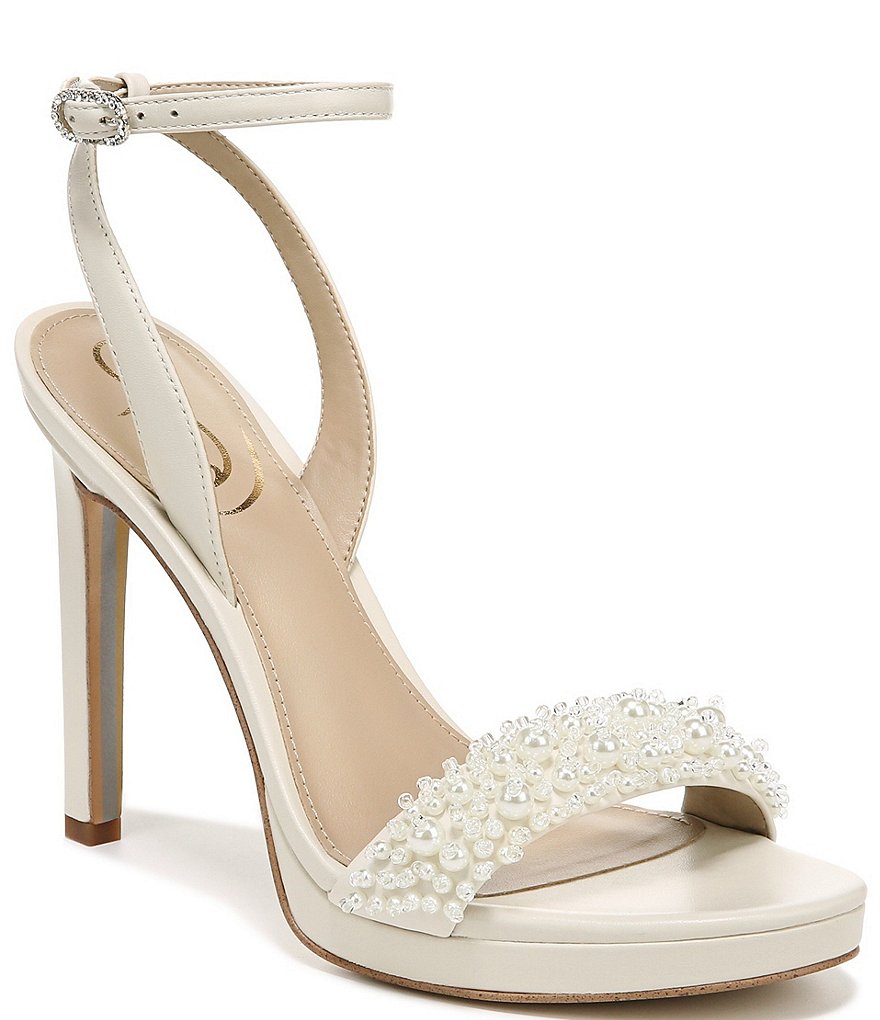 Sam Edelman Jade Perla Leather Pearl Embellished Ankle Strap Dress ...