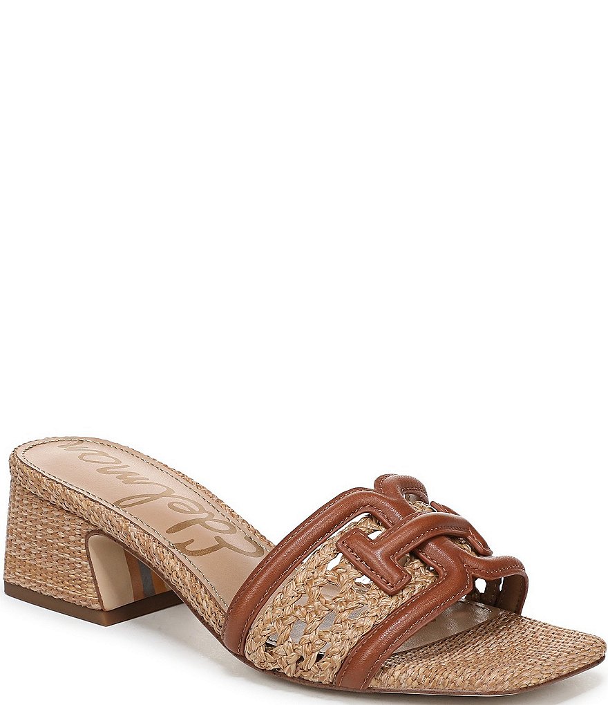 Sam Edelman Waylon Woven Raffia and Leather Double E Logo Slide