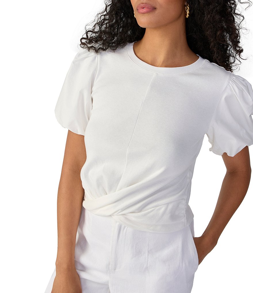 Sanctuary City Street Crew Neck Short Puff Sleeve Twist Top