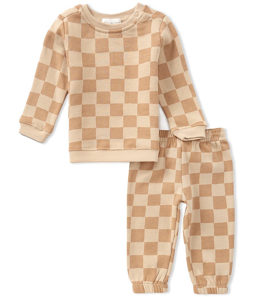Scene&Heard Baby Boys Long Sleeve Check Sweatshirt & Matching Sweatpants Set