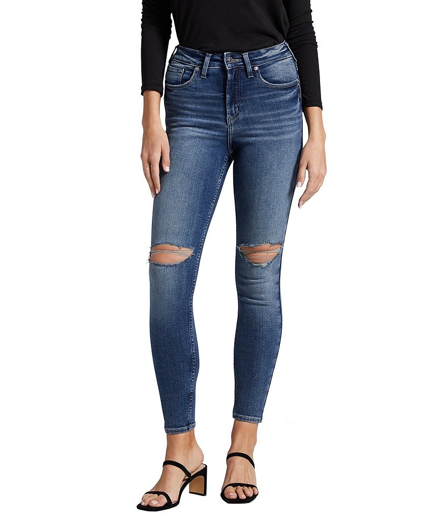 Silver Jeans Co. Infinite Fit High Rise Destructed Knee Skinny Jeans ...