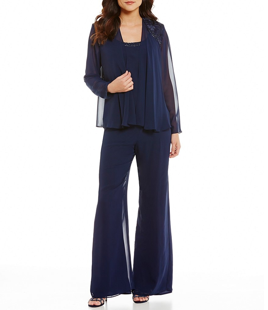 S.L. Fashions Lace Bead-Trim 3-Piece Pant Set | Dillards