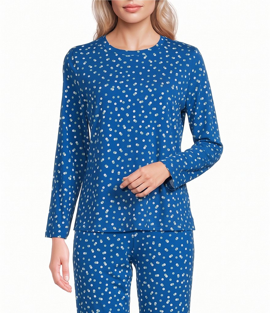 Jersey Knit Confetti Dot Long Sleeve Crew Neck Coordinating Sleep Top