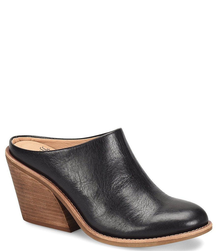 Women's Sofft Black Mules Clogs Black Leather Paisley Design 2.5 Heels 8.5*
